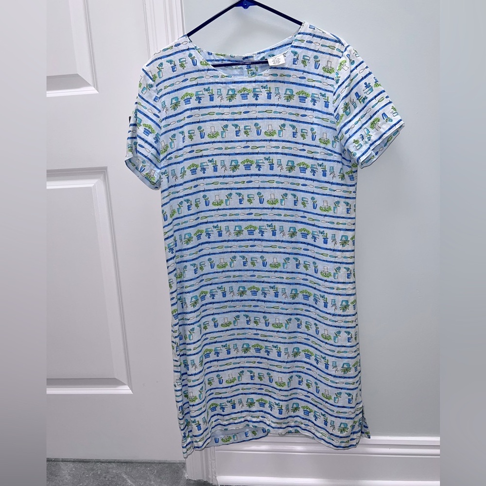 Linen gardening print dress